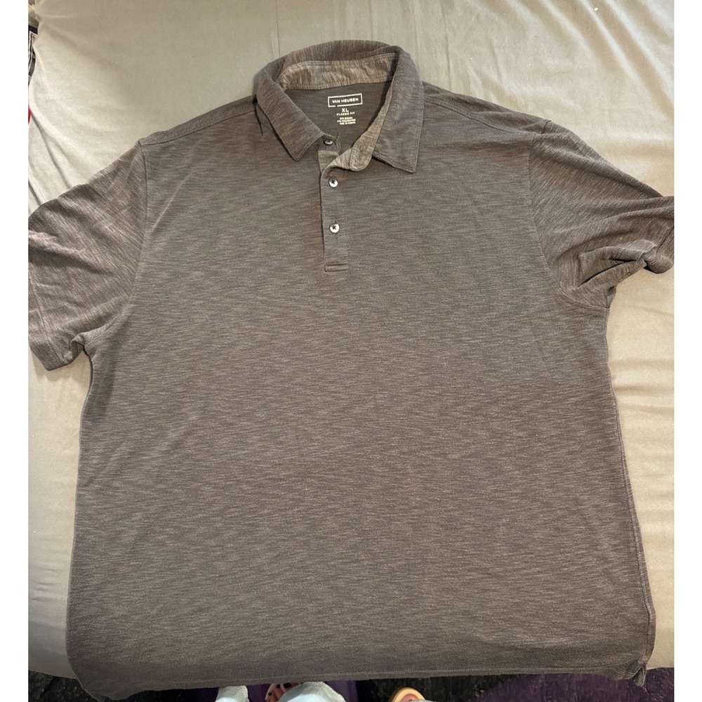 Van Heusen Polo Shirt Mens XL Classic Fit Gray Short Sleeve EUC